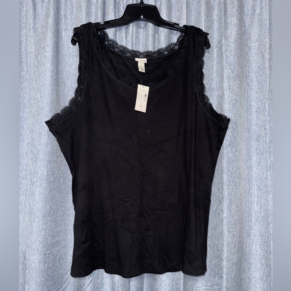 Venezia Black Tank Top with Lace Trim